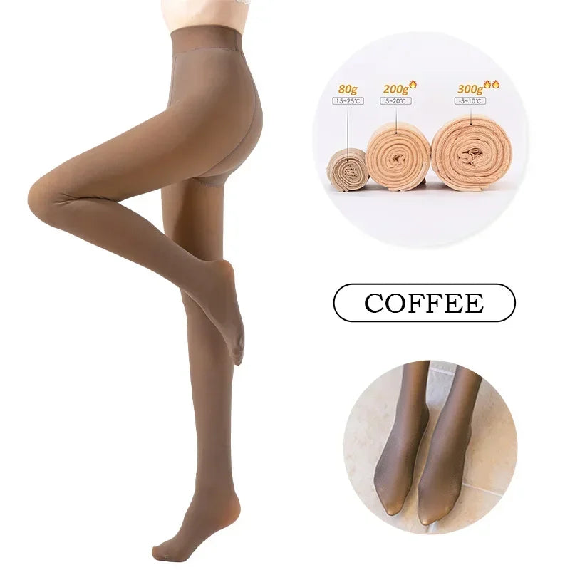 Winter Warm Tights Pantyhose Women Fleece Socks High Waist Thermal Stocking Insulated Pants Fake Translucent Leggings Tights