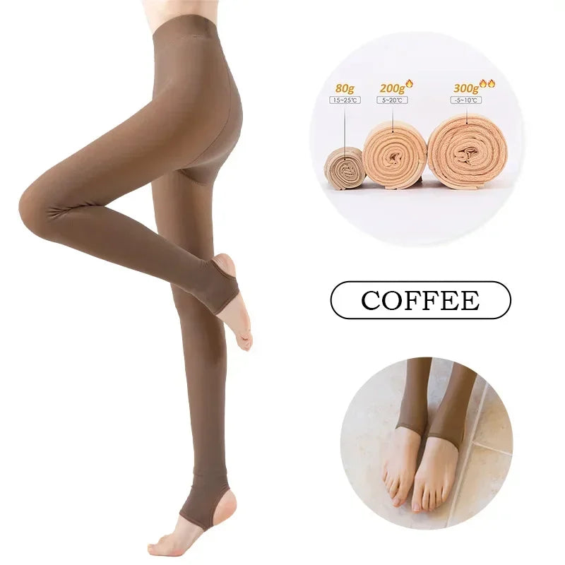 Winter Warm Tights Pantyhose Women Fleece Socks High Waist Thermal Stocking Insulated Pants Fake Translucent Leggings Tights