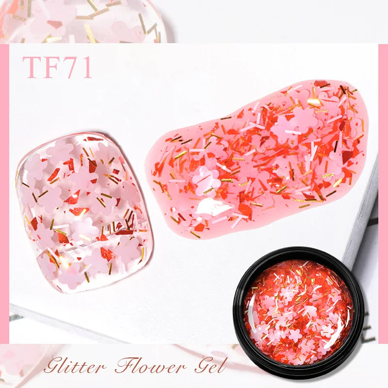 MEET ACROSS 8ml Sparkly Sequins Gel Nail Polish Pink Gold Silver Glitter Semi Permanent UV Nail Art Gel Varnish Manicure Design