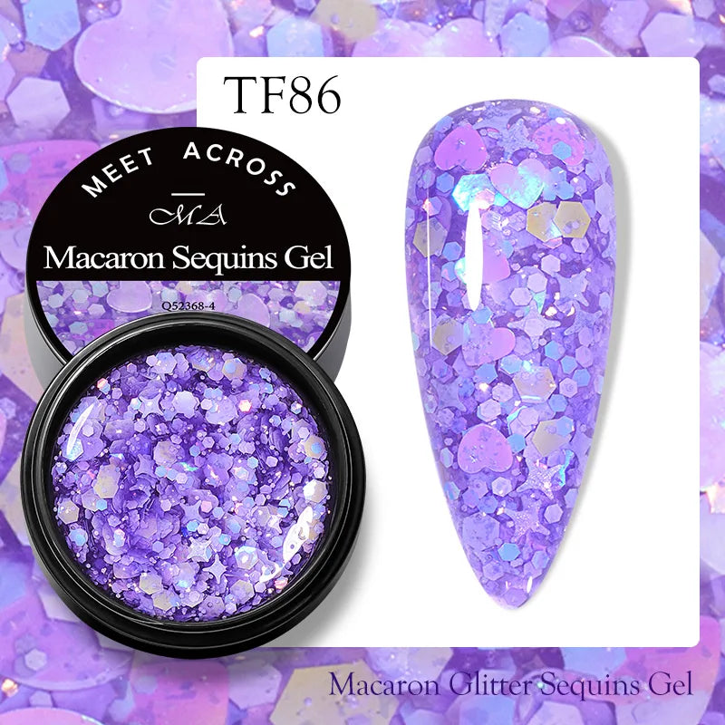 MEET ACROSS 8ml Sparkly Sequins Gel Nail Polish Pink Gold Silver Glitter Semi Permanent UV Nail Art Gel Varnish Manicure Design