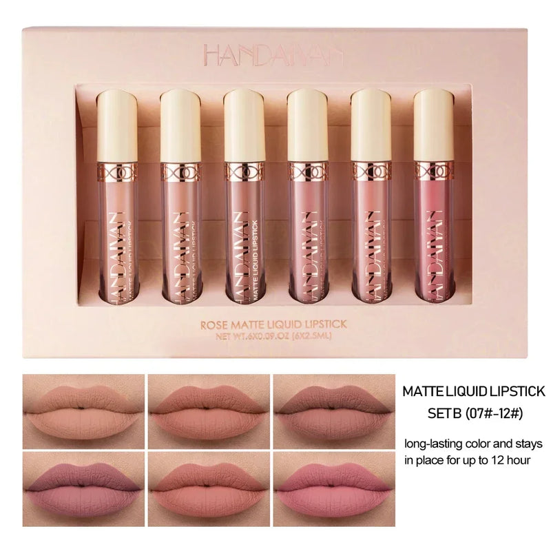 HANDAIYAN Gift 6PC/Set Matte Velvet Lip Gloss Waterproof Long-lasting Liquid Lipstick Cosmetic Beauty Keep 24 Hours Makeup