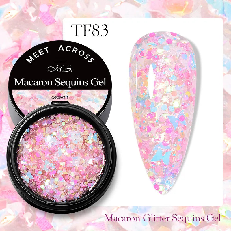 MEET ACROSS 8ml Sparkly Sequins Gel Nail Polish Pink Gold Silver Glitter Semi Permanent UV Nail Art Gel Varnish Manicure Design