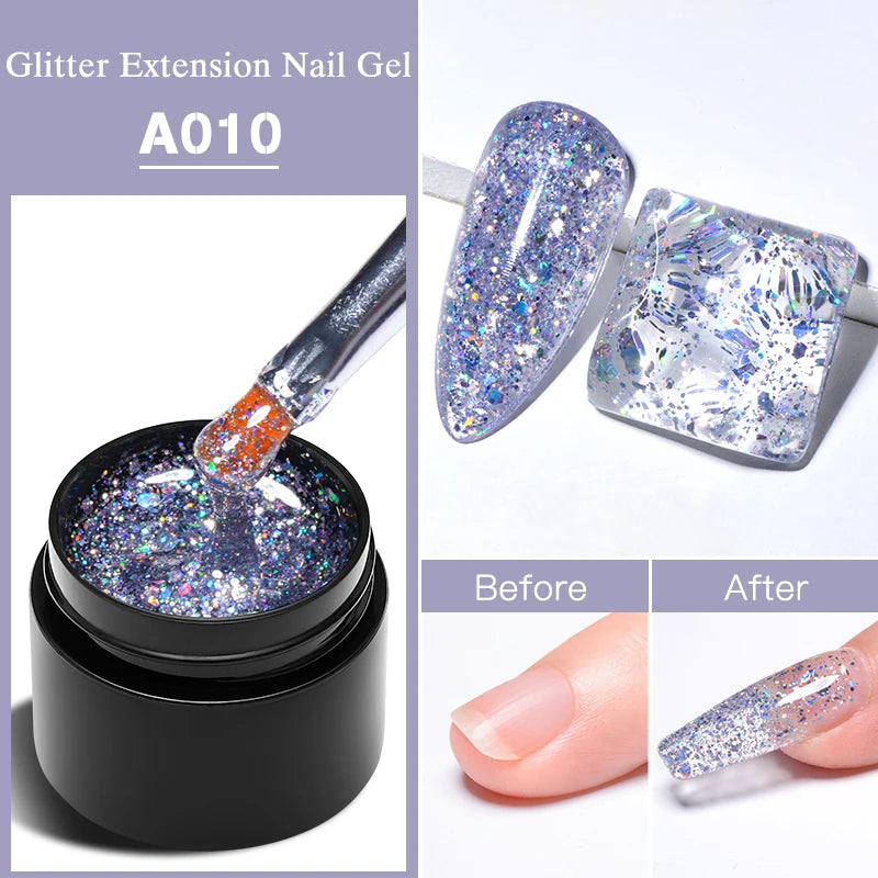 MEET ACROSS 8ml Sparkly Sequins Gel Nail Polish Pink Gold Silver Glitter Semi Permanent UV Nail Art Gel Varnish Manicure Design