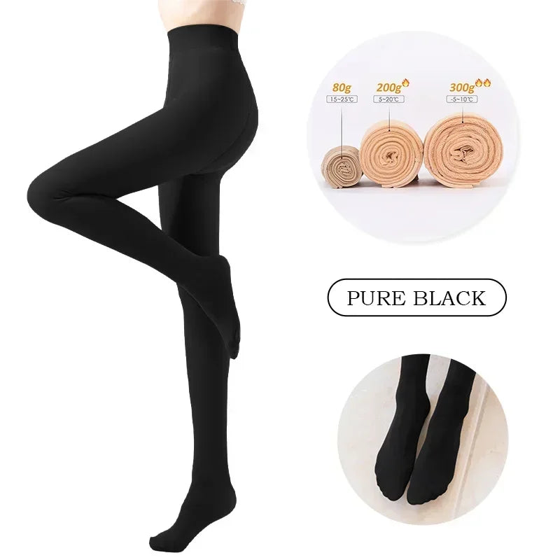 Winter Warm Tights Pantyhose Women Fleece Socks High Waist Thermal Stocking Insulated Pants Fake Translucent Leggings Tights