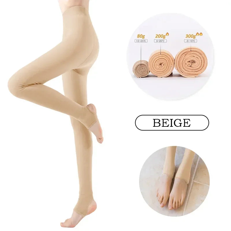 Winter Warm Tights Pantyhose Women Fleece Socks High Waist Thermal Stocking Insulated Pants Fake Translucent Leggings Tights