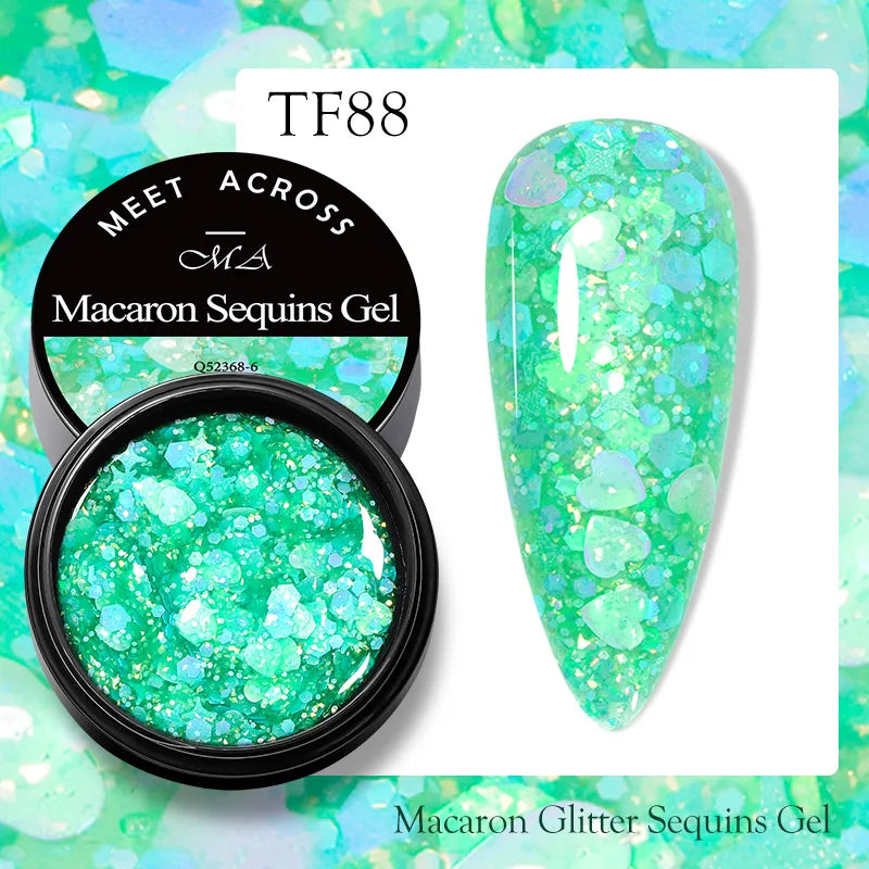 MEET ACROSS 8ml Sparkly Sequins Gel Nail Polish Pink Gold Silver Glitter Semi Permanent UV Nail Art Gel Varnish Manicure Design
