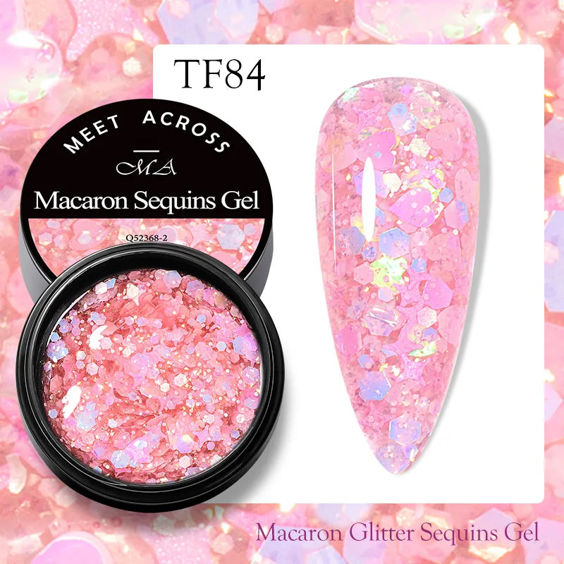 MEET ACROSS 8ml Sparkly Sequins Gel Nail Polish Pink Gold Silver Glitter Semi Permanent UV Nail Art Gel Varnish Manicure Design
