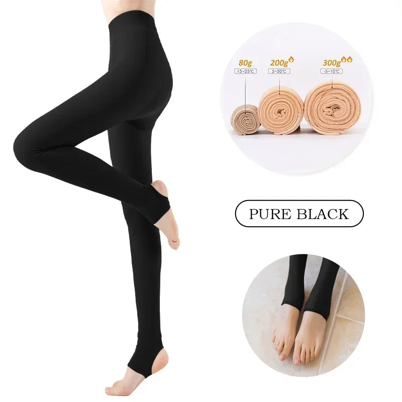 Winter Warm Tights Pantyhose Women Fleece Socks High Waist Thermal Stocking Insulated Pants Fake Translucent Leggings Tights
