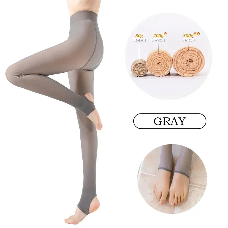 Winter Warm Tights Pantyhose Women Fleece Socks High Waist Thermal Stocking Insulated Pants Fake Translucent Leggings Tights