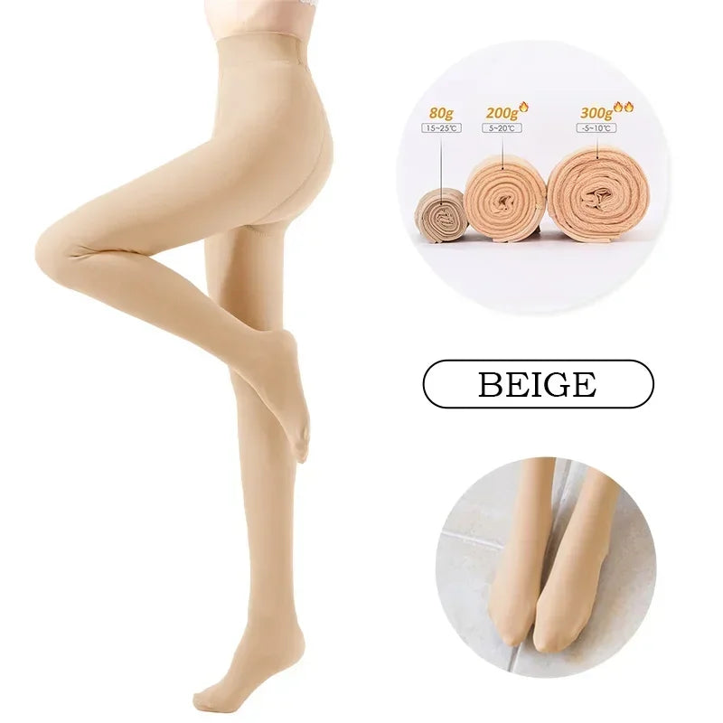 Winter Warm Tights Pantyhose Women Fleece Socks High Waist Thermal Stocking Insulated Pants Fake Translucent Leggings Tights