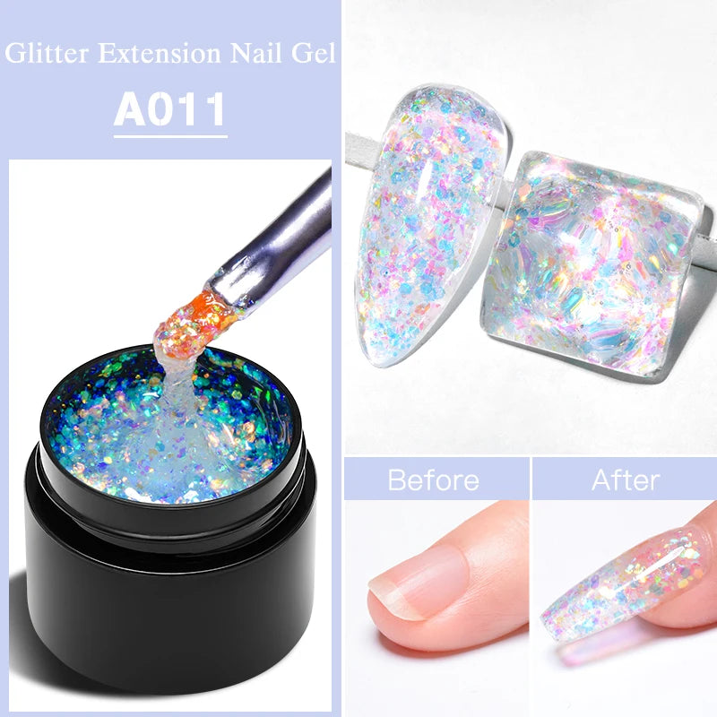 MEET ACROSS 8ml Sparkly Sequins Gel Nail Polish Pink Gold Silver Glitter Semi Permanent UV Nail Art Gel Varnish Manicure Design
