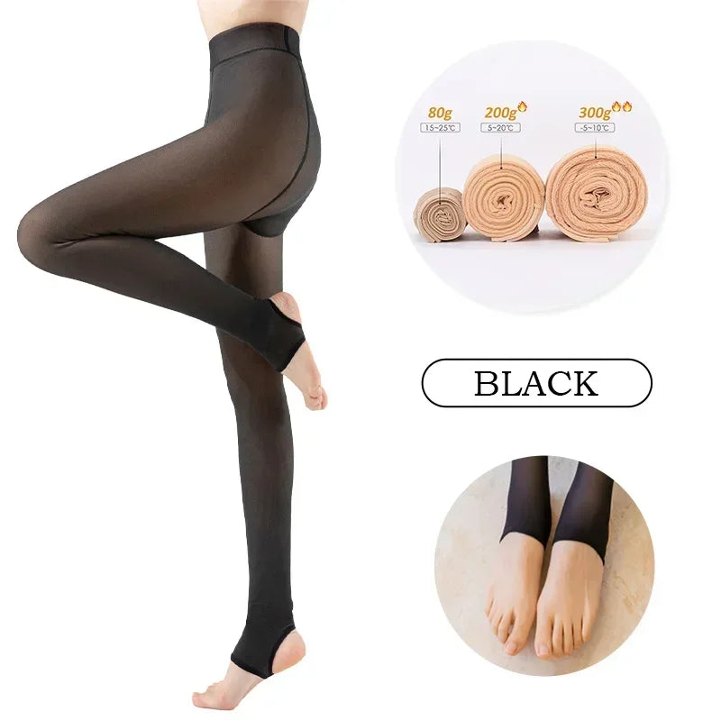 Winter Warm Tights Pantyhose Women Fleece Socks High Waist Thermal Stocking Insulated Pants Fake Translucent Leggings Tights