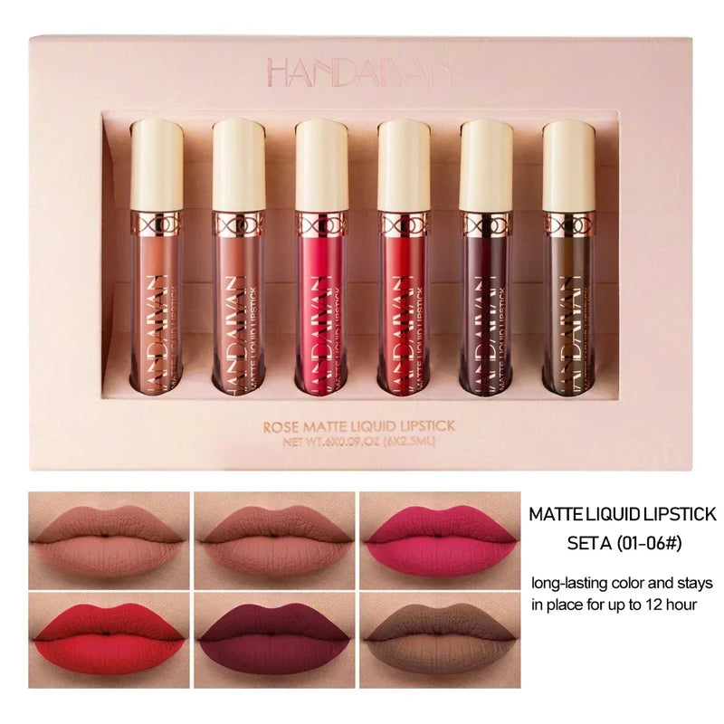 HANDAIYAN Gift 6PC/Set Matte Velvet Lip Gloss Waterproof Long-lasting Liquid Lipstick Cosmetic Beauty Keep 24 Hours Makeup